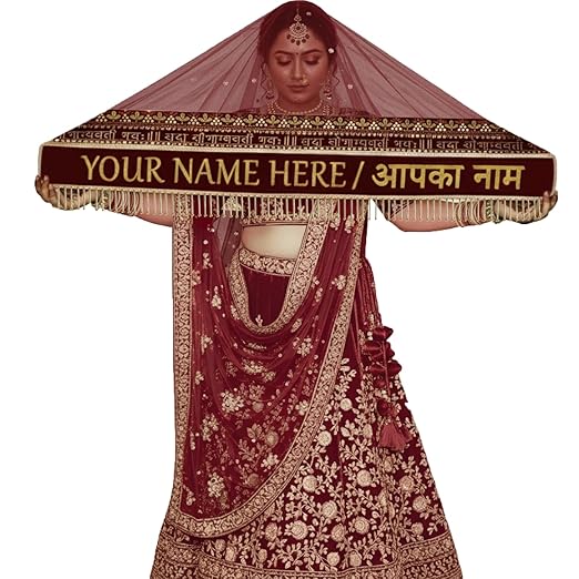 KAEVION Customized Bridal Wedding Dupatta, Bride Entry Duppatta with Text, Dulhan Name Odhni, Indian Wedding Chunni for Bride/Womens