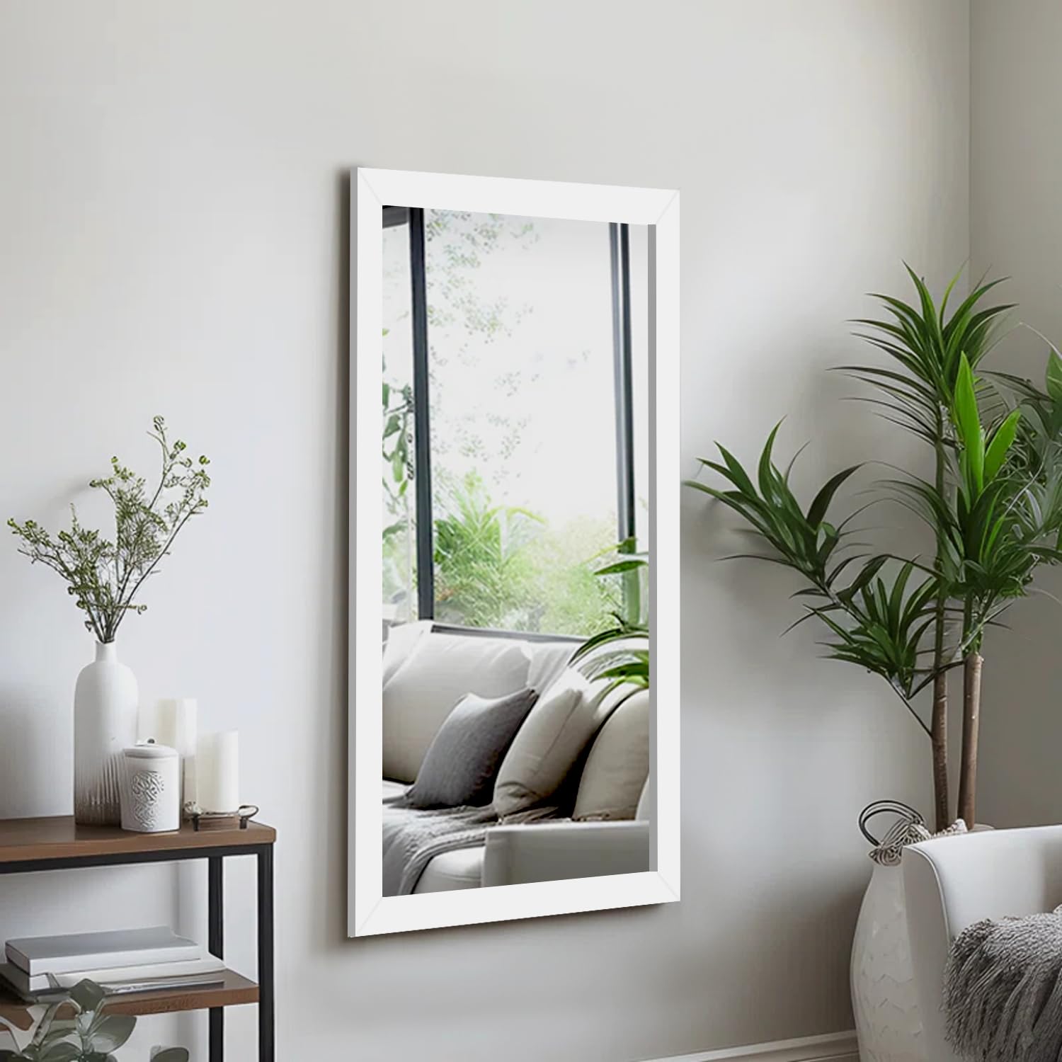 KAEVION Wall Hanging 3ft White Waterproof PVC Framed Mirror |Wall Mirror for Bedroom or Bathroom |Home Decor Wall Mounted Mirror for Bedroom Living-Room Vanity Farmhouse|wash Room Mirror for Wall