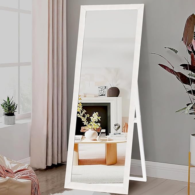 KAEVION Full Length Mirror 63" 21" Standing, Vertical Black Frame HD Rectangle Full Body Tall Big Floor Stand up or Wall Mounted Mirror, Black