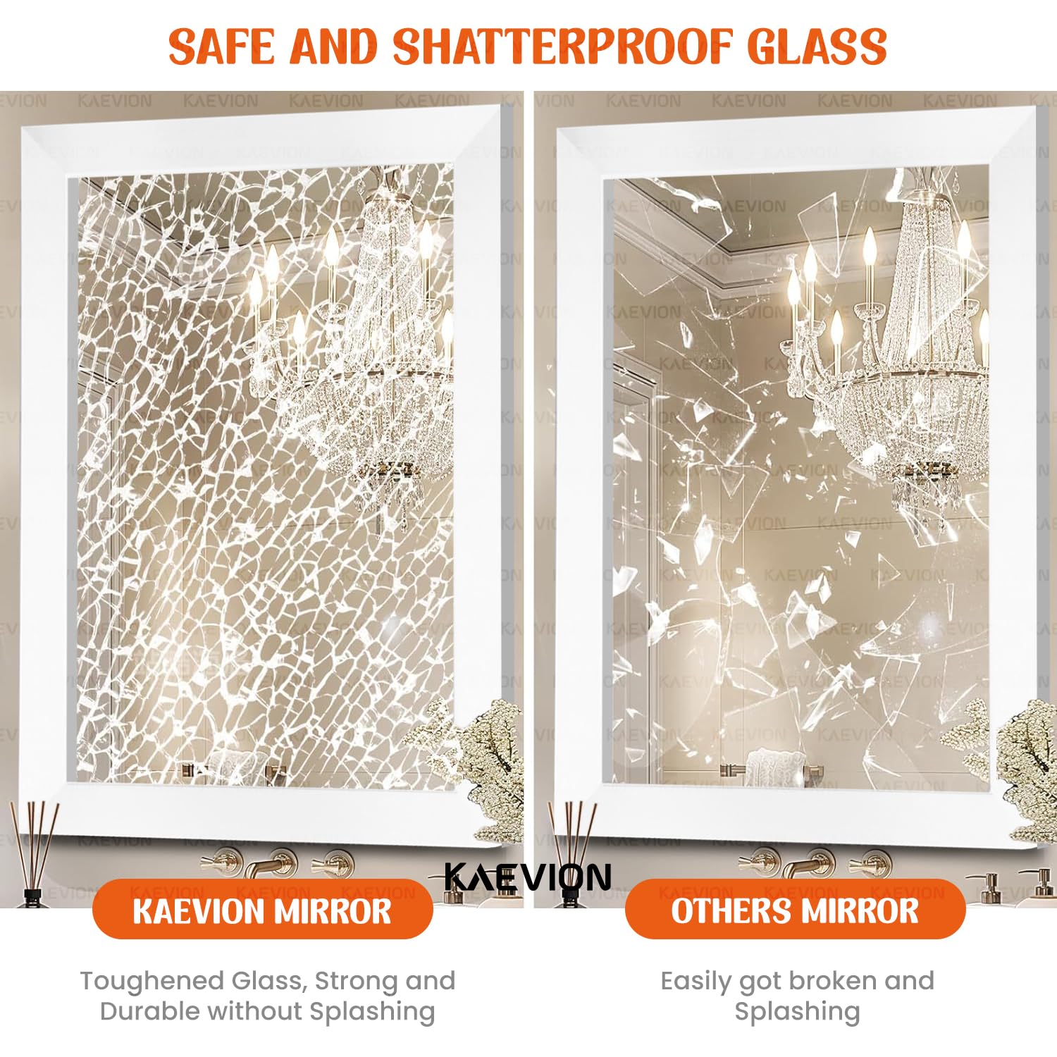 KAEVION Wall Hanging 1.75ft Water Proof PVC Framed Mirror | Wall Mirror for Bedroom or Bathroom |Home Decor Wall Mount Mirror for Bedroom Living-Room Vanity Farmhouse| washroom Mirror for Wall