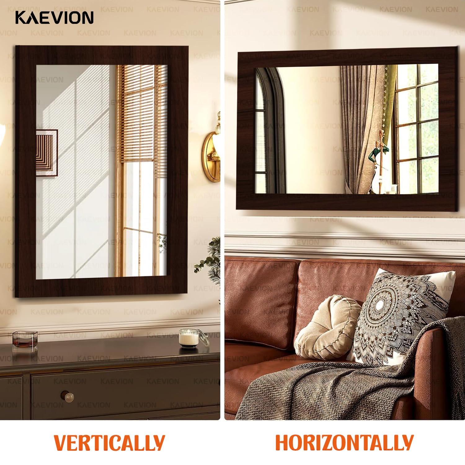 KAEVION Wall Hanging 1.75ft Brown Water Proof PVC Framed Mirror |Wall Mirror for Bedroom or Bathroom |Home Decor Wall Mount Mirror for Bedroom Living-Room Vanity Farmhouse| washroom Mirror for Wall