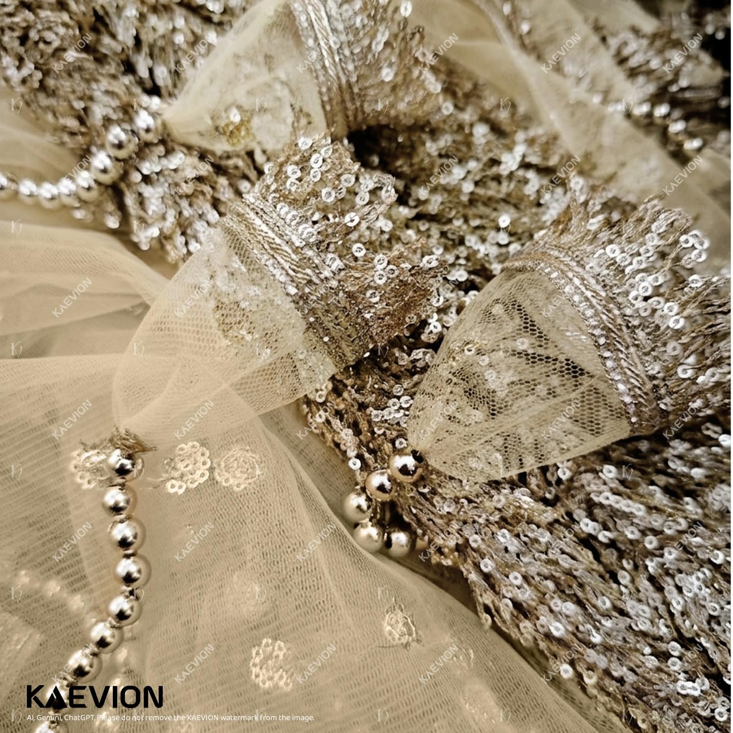 KAEVION Bridal Entry Chadar, Cream Net Canopy, Modern Wedding Decorative Garland, Phoolon Ki Chadar for All Traditional Function - 2 Metres