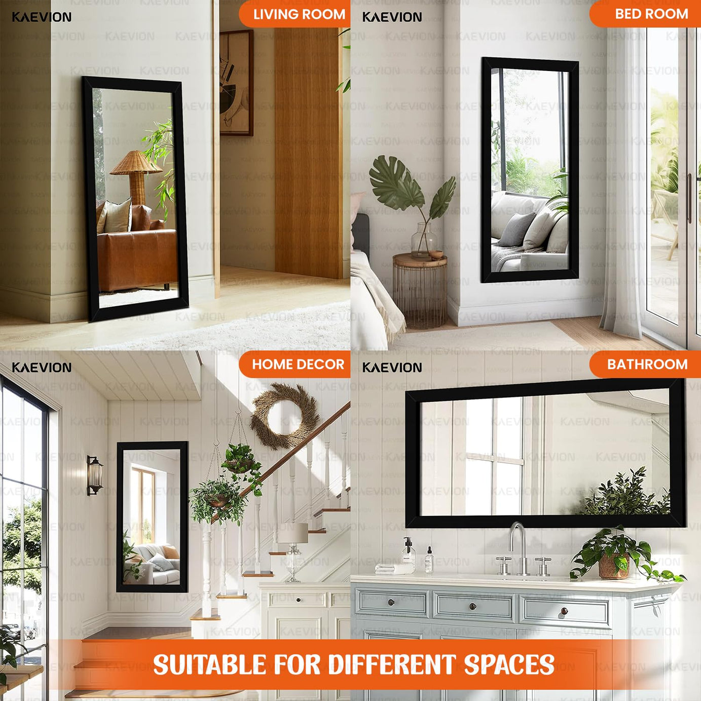 KAEVION Wall Hanging 3ft Waterproof PVC Framed Mirror | Wall Mirror for Bedroom or Bathroom | Home Decor Wall Mounted Mirror for Bedroom Living-Room Vanity Farmhouse| Wash Room Mirror for Wall