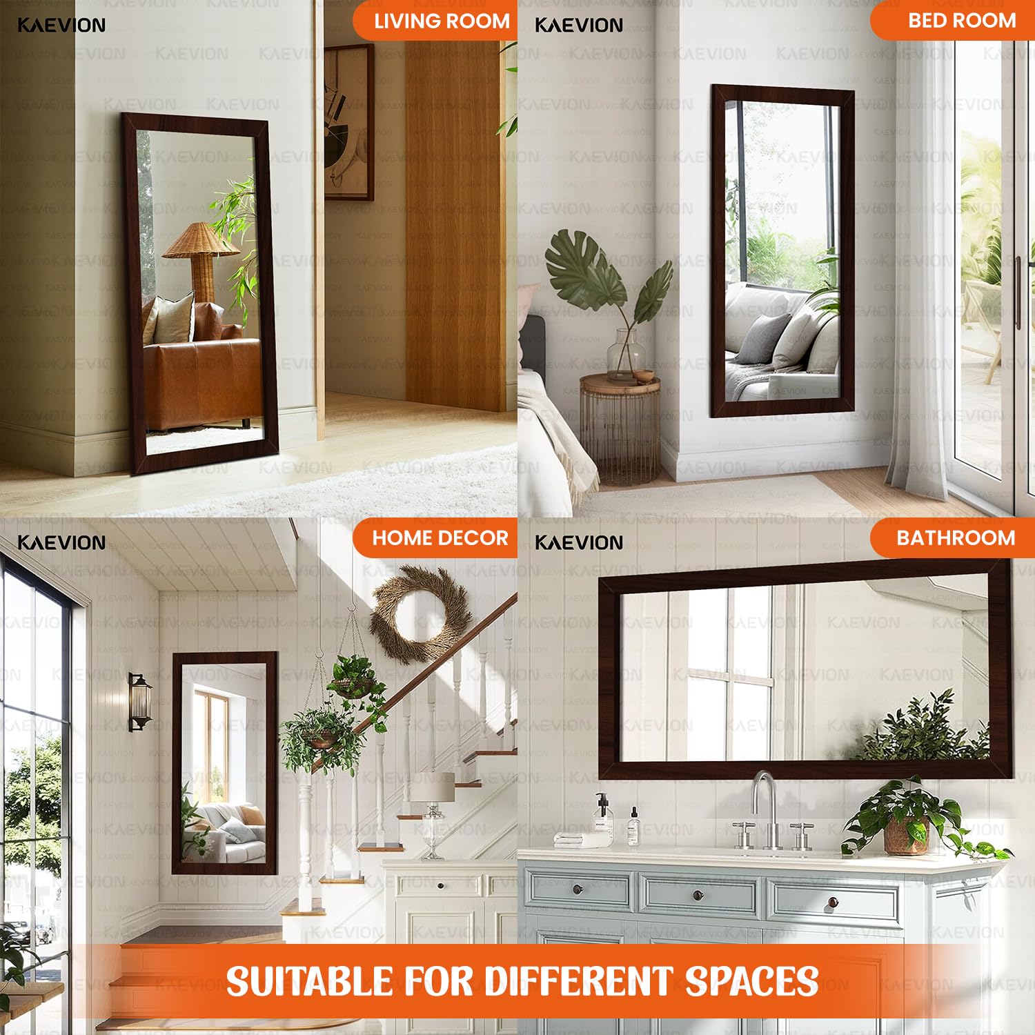 KAEVION Wall Hanging 3ft Waterproof PVC Framed Mirror | Wall Mirror for Bedroom or Bathroom | Home Decor Wall Mounted Mirror for Bedroom Living-Room Vanity Farmhouse| wash Room Mirror for Wall