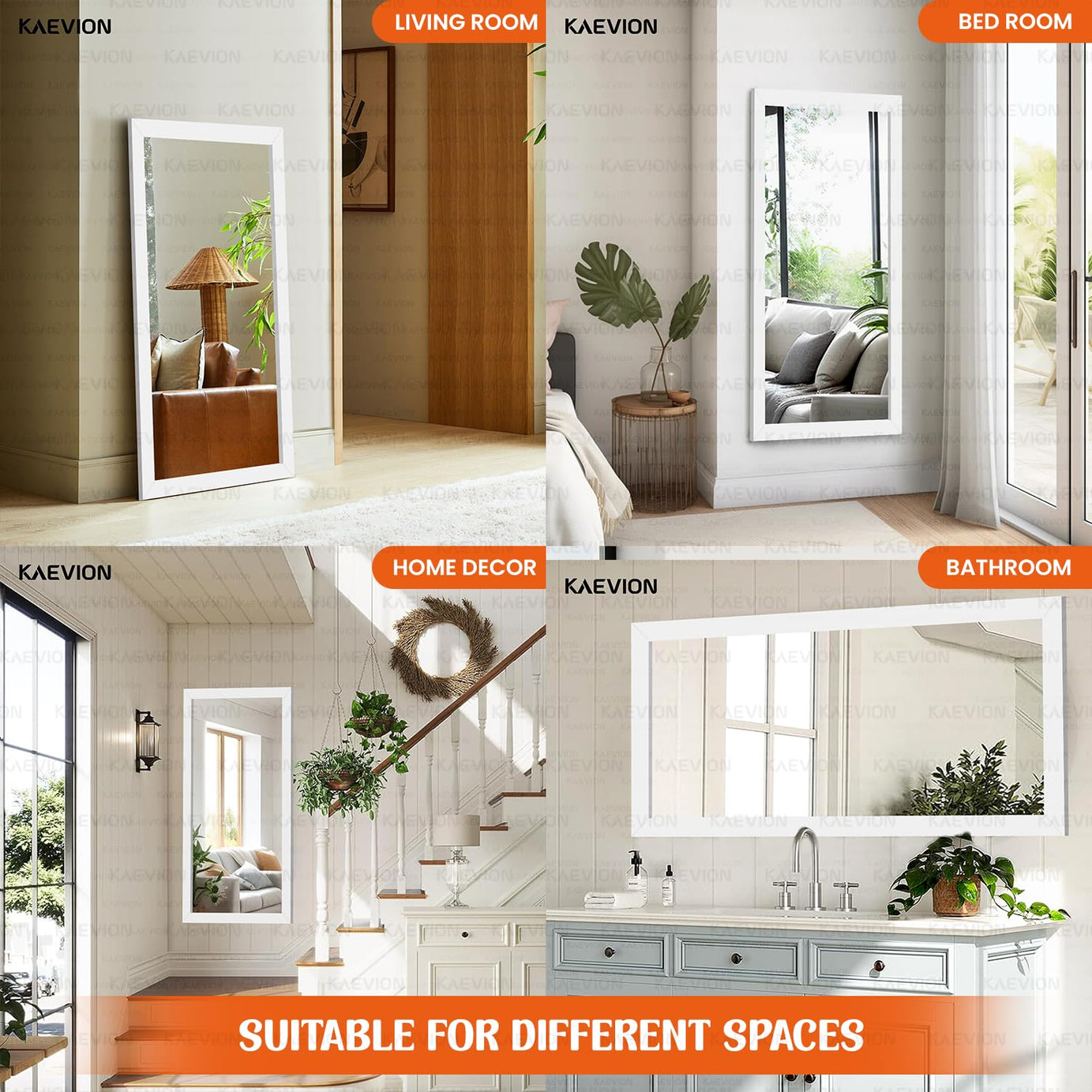 KAEVION Wall Hanging 3ft White Waterproof PVC Framed Mirror |Wall Mirror for Bedroom or Bathroom |Home Decor Wall Mounted Mirror for Bedroom Living-Room Vanity Farmhouse|wash Room Mirror for Wall