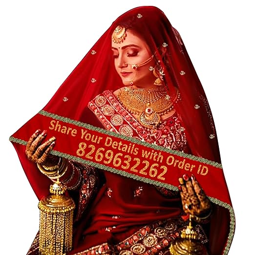 KAEVION Women Bridal Name Customize Entry Dupatta with Dulha-Dulhan Name – Red color 3 meter Length