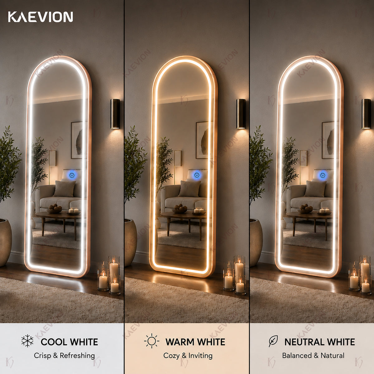 5 Feet 3 in 1 LED Lighted Arch Mirror, Rose Gold | Full Length, Wall-Hanging, Premium 5mm Thick Frame, Backlit Tall Arched Vanity Mirror