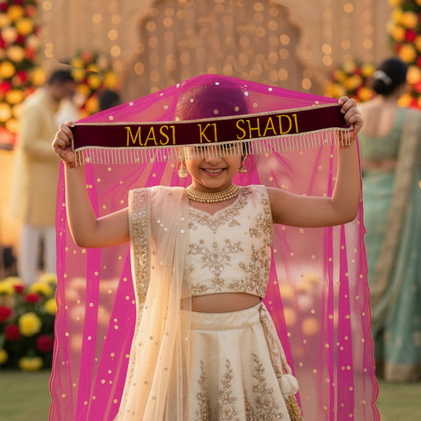 Kaevion Wedding Dupatta | Entry Dupatta with Text | Custom Name Dupatta for Children, Kid’s, 6-8 years Old Baby