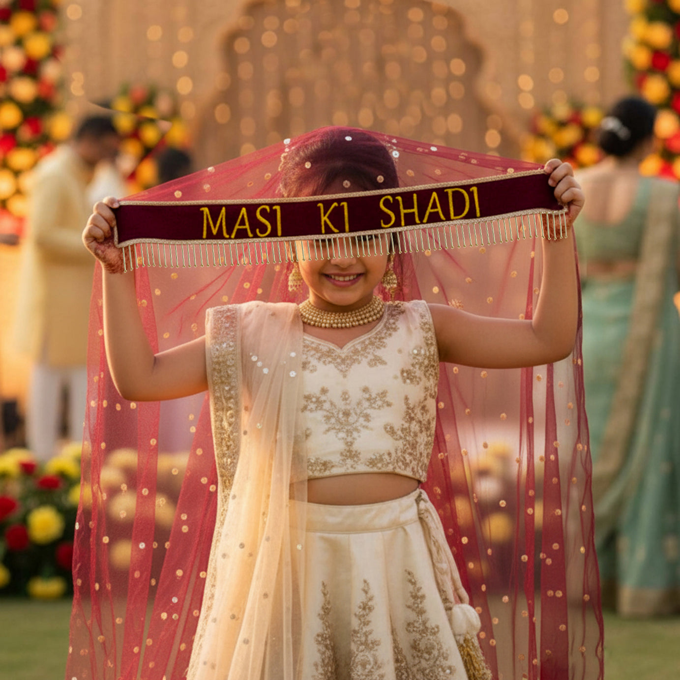 Kaevion Wedding Dupatta | Entry Dupatta with Text | Custom Name Dupatta for Children, Kid’s, 6-8 years Old Baby