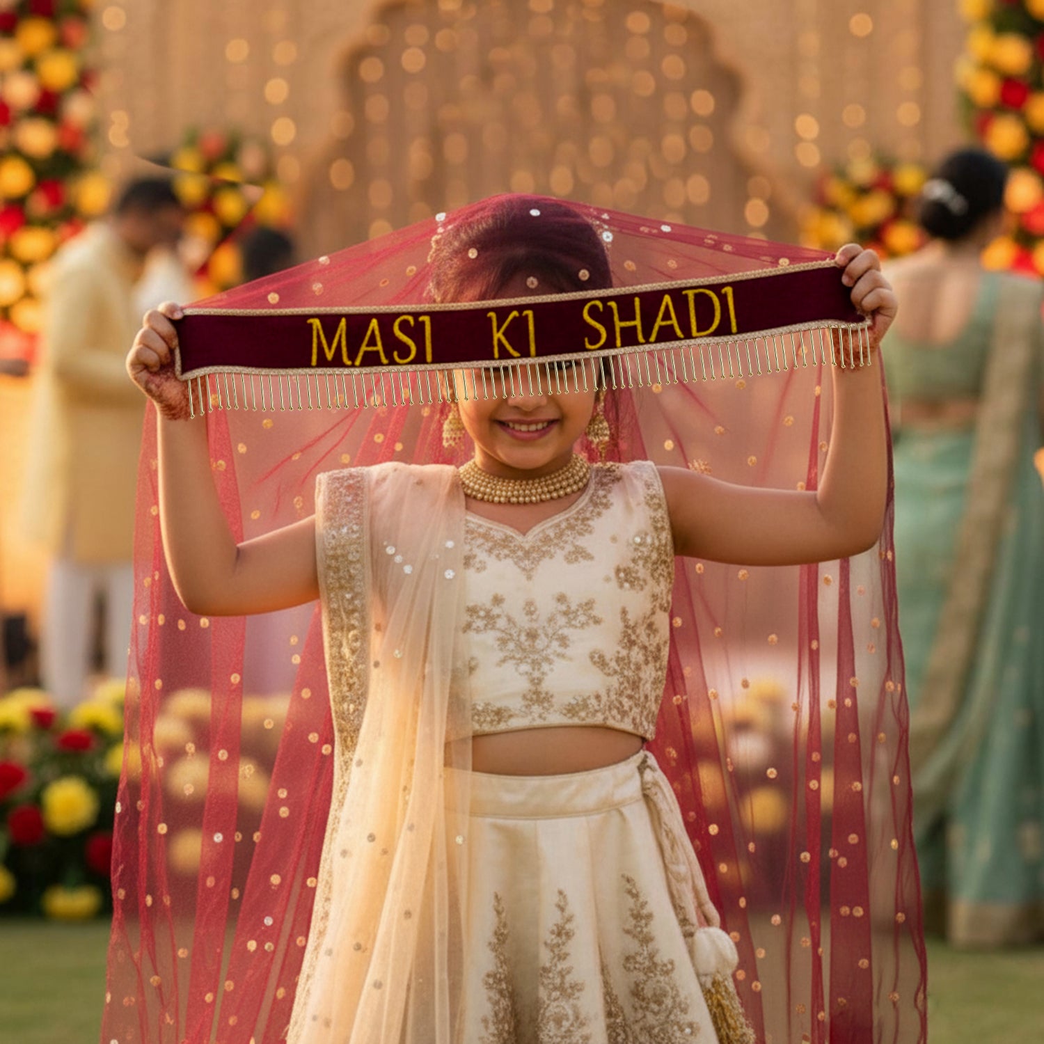 Kaevion Wedding Dupatta | Entry Dupatta with Text | Custom Name Dupatta for Children, Kid’s, 6-8 years Old Baby