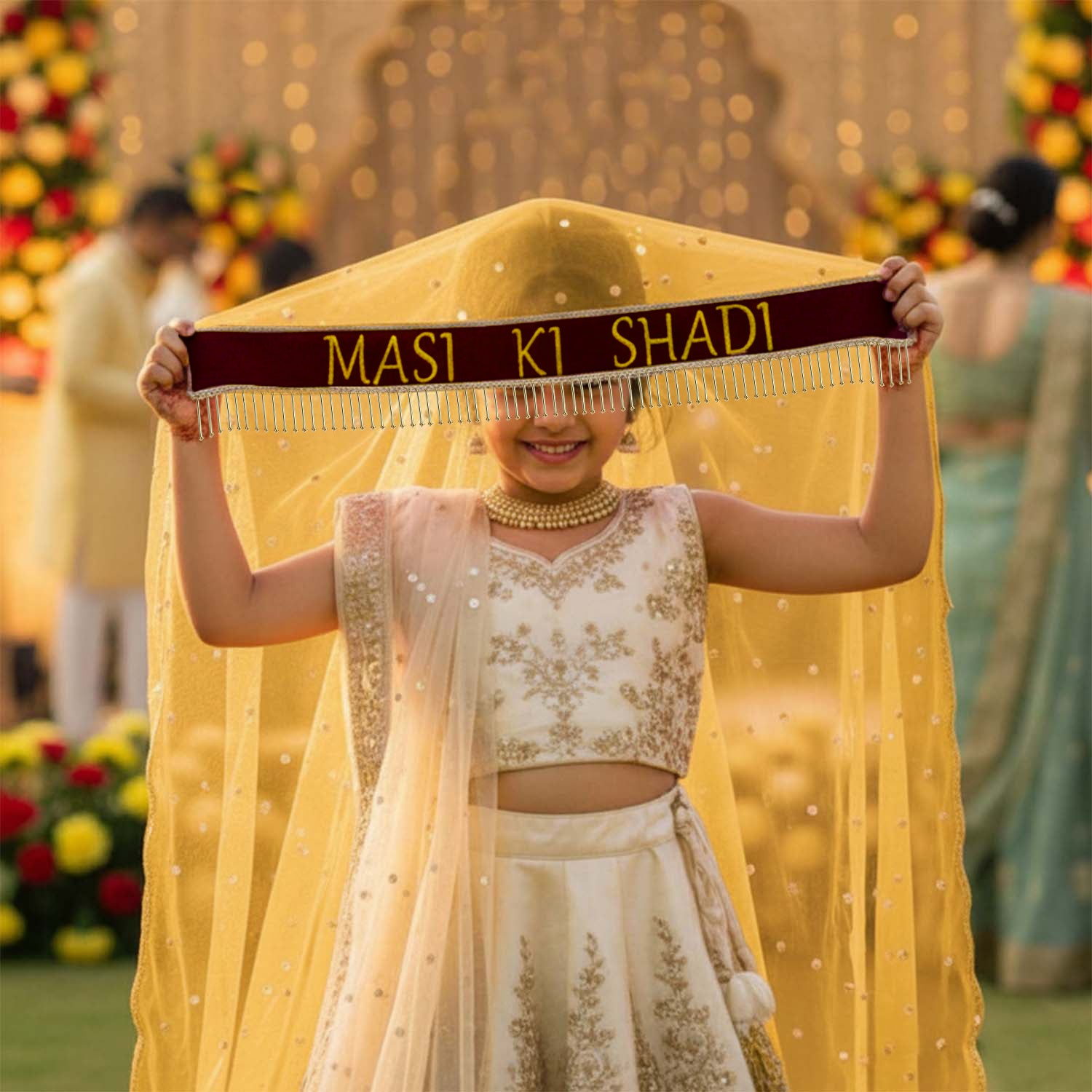 Kaevion Wedding Dupatta | Entry Dupatta with Text | Custom Name Dupatta for Children, Kid’s, 6-8 years Old Baby