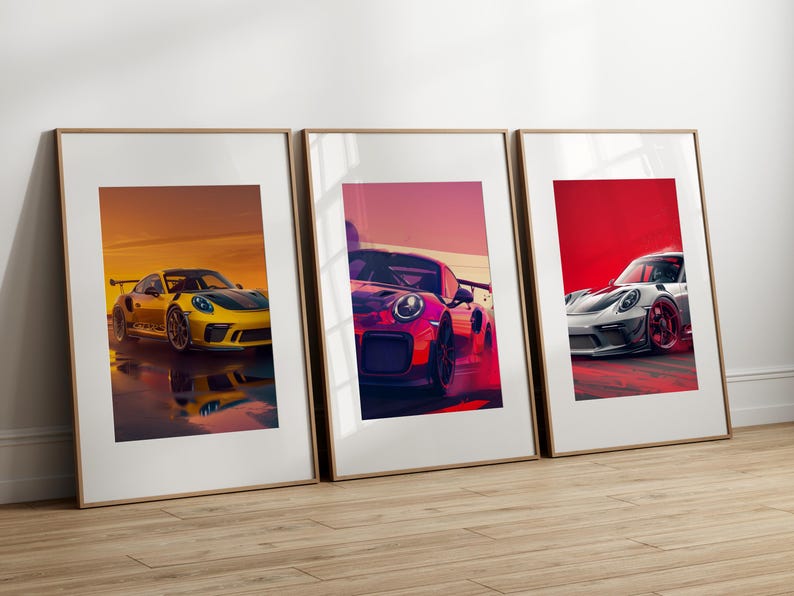 KAEVION Aesthetic Car Models Wall Frame, Wall Art Paintings for Hallways, Framed Art Set of 3