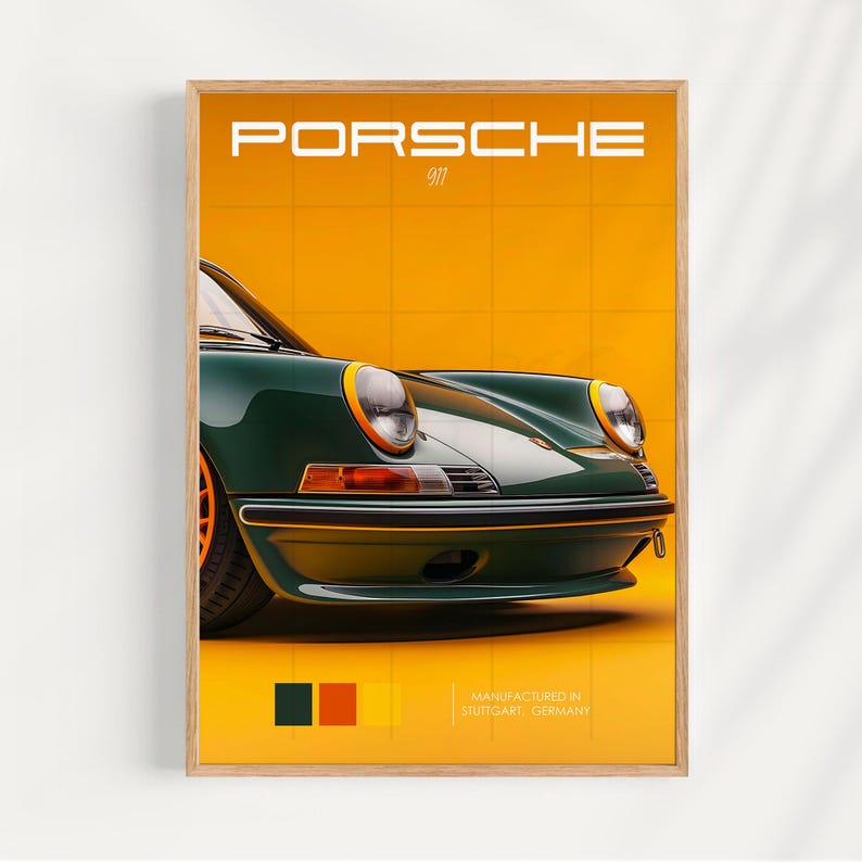 KAEVION Porsche Wall Frames | Matte Car Porsche Gift | Car Model Wall Art Decor | Framed Posters for Wall Decoration
