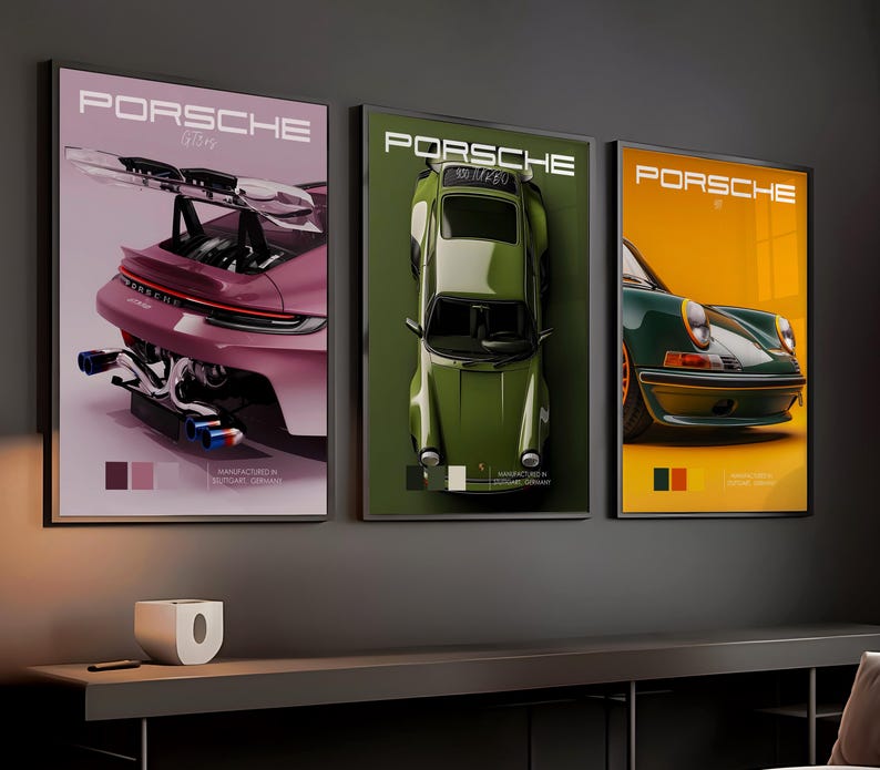 KAEVION Porsche Wall Frames | Matte Car Porsche Gift | Car Model Wall Art Decor | Framed Posters for Wall Decoration