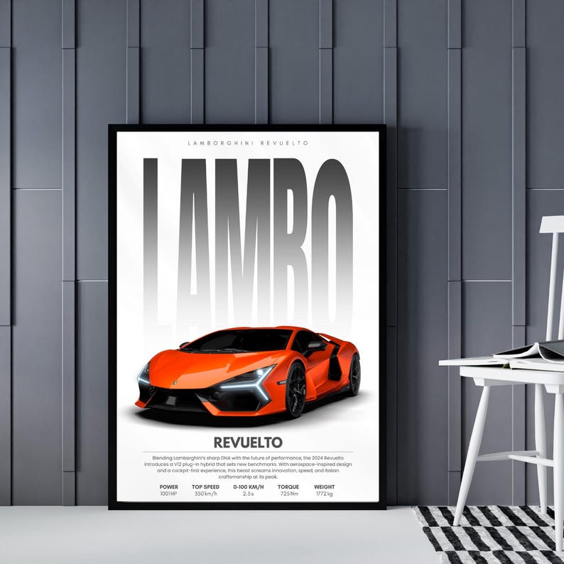 Kaevion Glossy Wall Art Paintings for Home Decor, Car Canvas Art, Modern Car Wall Hanging Frames