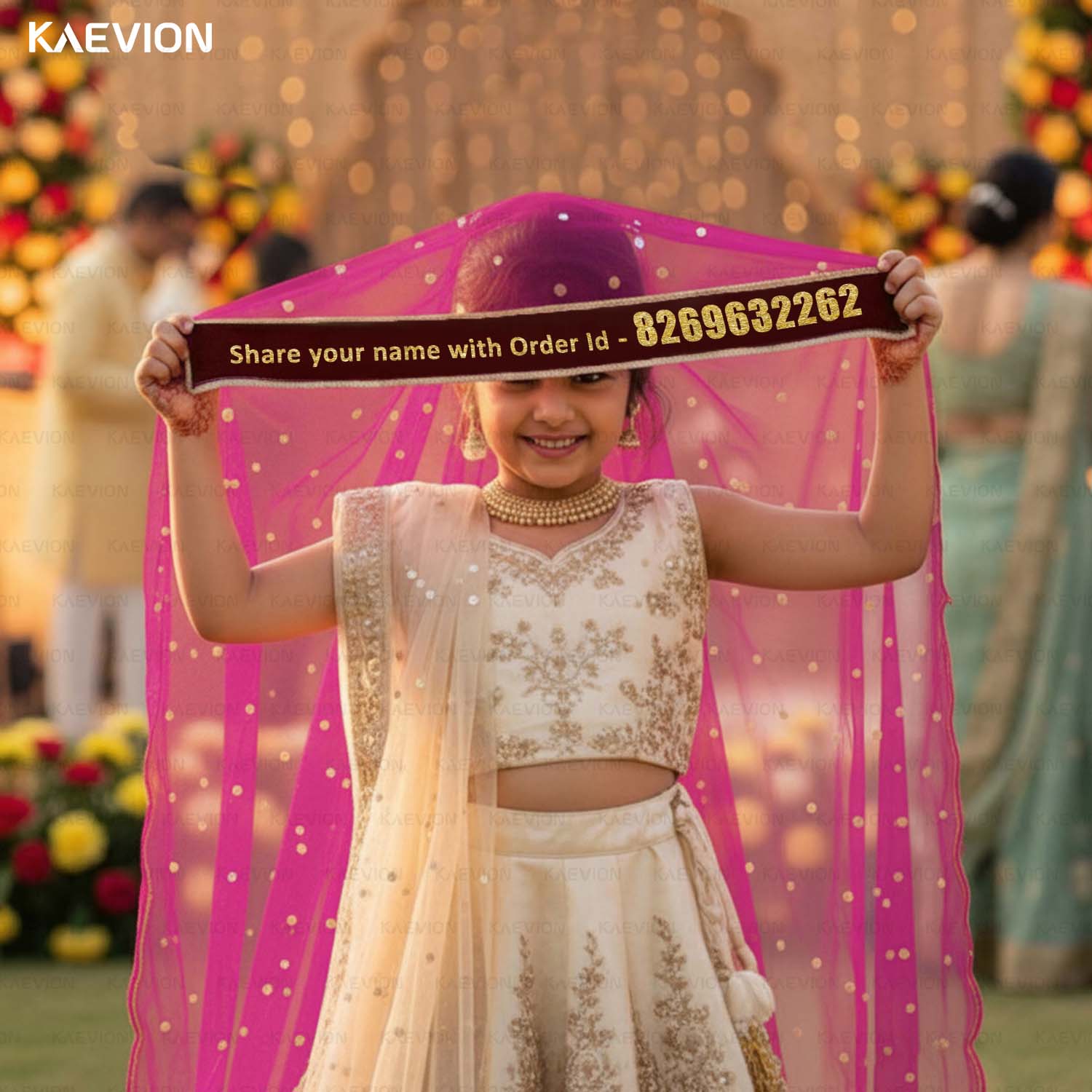 Kaevion Name Printed Sada Saubhagya Dupatta | Mausi Ki Shadi Dupatta with Bride Entry Chunni | Shaadi Entry Dupatta | मासी की शादी का दुपट्टा