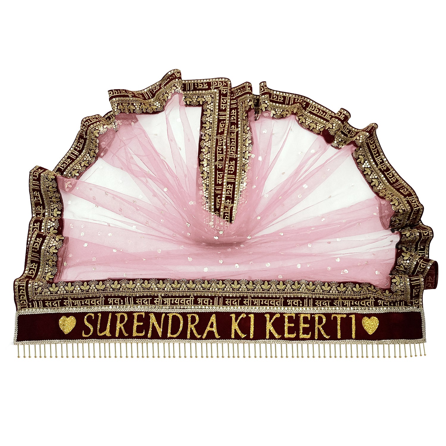 Kaevion Bridal Sada Saubhagyawati Dupatta with Pipelace Border | Customized Dulhan Wedding Dupatta | Chunni for Marriage/ Shadi Ki Chunri/Shagun Ka Dupattas