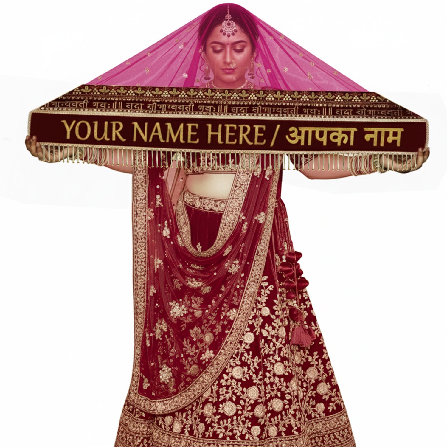 kaevion Sada Saubhagyawati Bridal Customized Dupatta | Name Bride Chunni & Dupattas | Dulhan Name Wala dupatta for Marriage, Indian, Punjabi, Sagan Ceremony, Mangni, Teej, Karwachauth