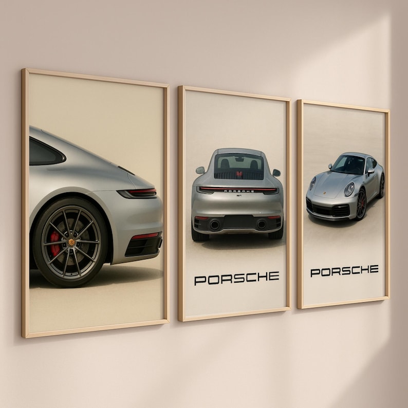 Kaevion Matte Wall Frames, Car Poster Frame for Wall Decor, Wall Hanging Artwork Porsche for Home, Bedroom, Living Room, Big Porsche, Gift Items for Boys