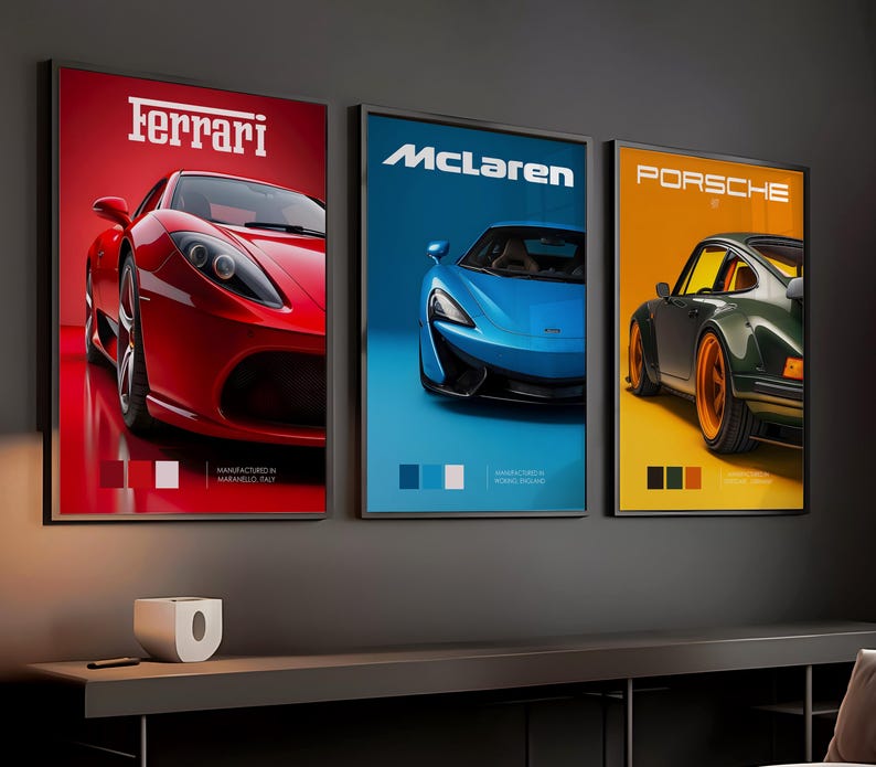 Kaevion Car Paintings, Wall Posters, Wall Art Frames, Abstract Wall Hangings Paintings, Modern Interior Decor, Gift for Car Lovers