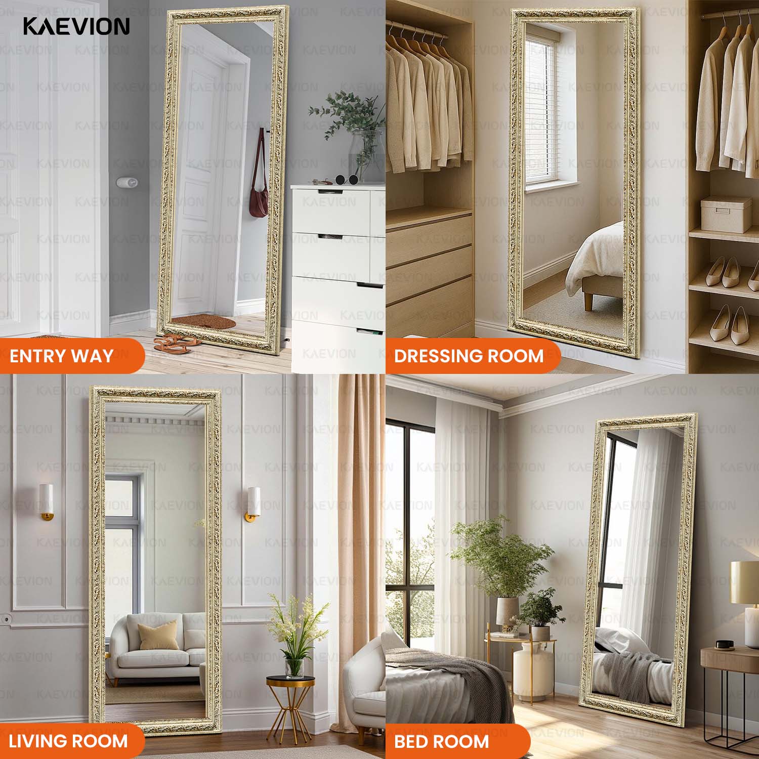 KAEVION 5.25 Feet Antique Ornate Off-White Baroque Wall Hanging Mirror | Hand Carved Wall Mounted Mirror | Decorative Wall Mirror for House Decoration | Home Renovation | Hallway or Entryway