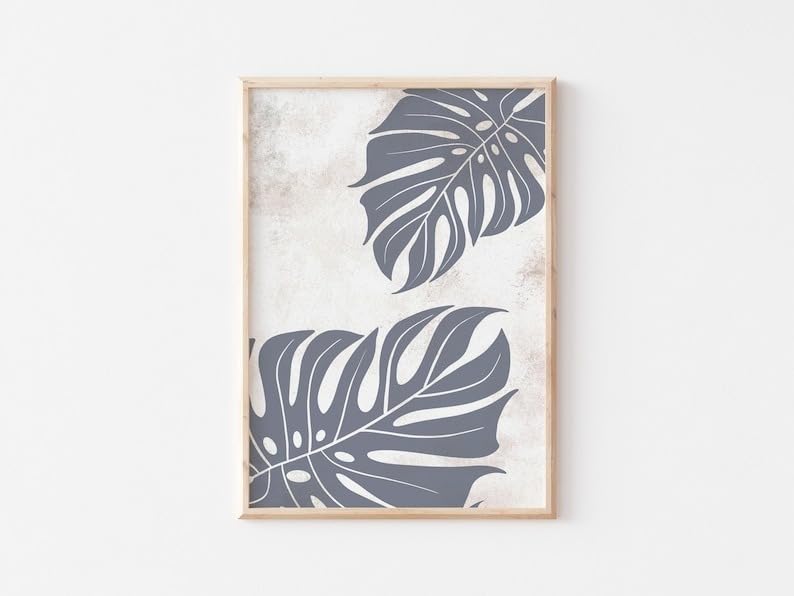 KAEVION Wall Art Photo Palm Leaf Tropical Monstera Leaf Frame | Glossy Digital Frame Set of 3 Prints| Waterproof Scratch Resistance Long Lasting Wall Home Decor Photo Poster with Frame – 3 pcs