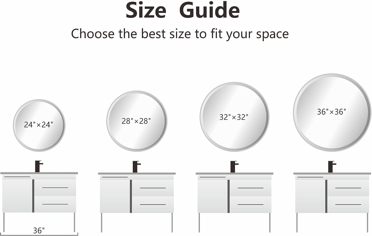 KAEVION 2 Feet Round Frameless Wall-Mounted HD Mirror with 5 mm Glass Thickness | Wall Hanging Mirror for Bathroom, Entryway, Living Room