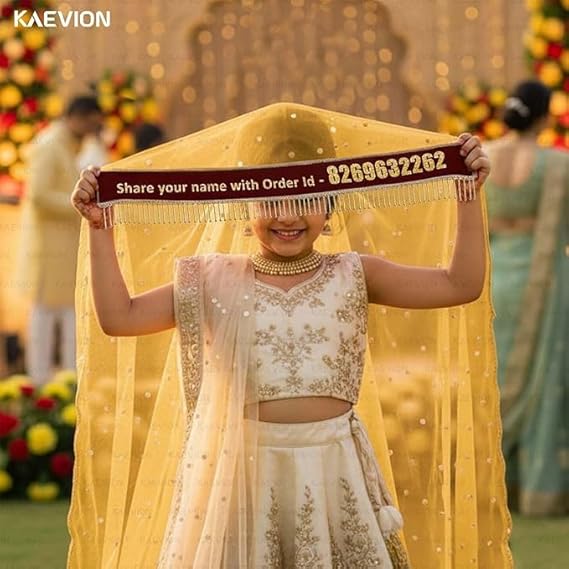 Kaevion Wedding Dupatta | Entry Dupatta with Text | Custom Name Dupatta for Children, Kid’s, 6-8 years Old Baby-Mustard Yellow