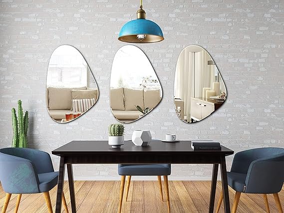 KAEVION Modern Art Frameless Irregular Glass 4 MM 1.5 Feet Wall Home Décor Mirror | Wall Hanging Mirror| Wall Decor for Living Room Entryway Hallway Washroom- Silver