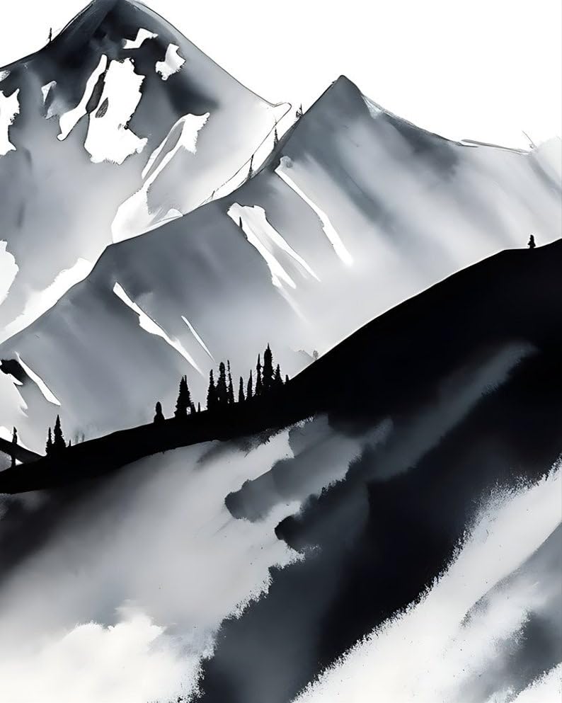 KAEVION Frameless Matt Finish Mountain 3 Piece Wall Art | Watercolor Mountain Landscape | Abstract Nature Print | Modern Minimal Decor | Home Décor Wall Mounted Frame for Living Room