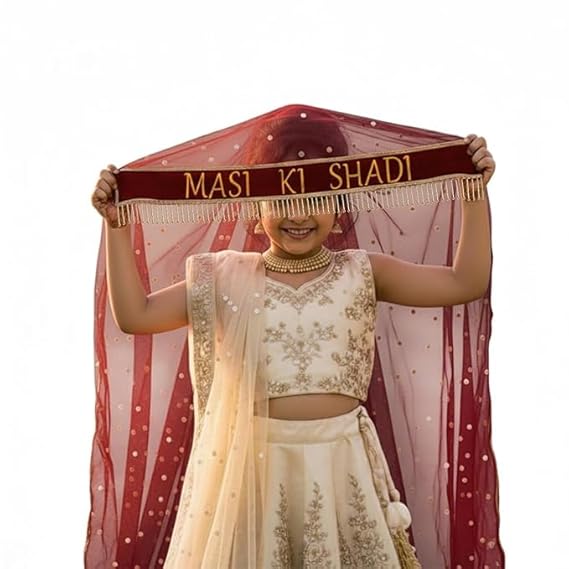 Kaevion Wedding Dupatta | Entry Dupatta with Text | Custom Name Dupatta for Children, Kid’s, 6-8 years Old Baby-Maroon