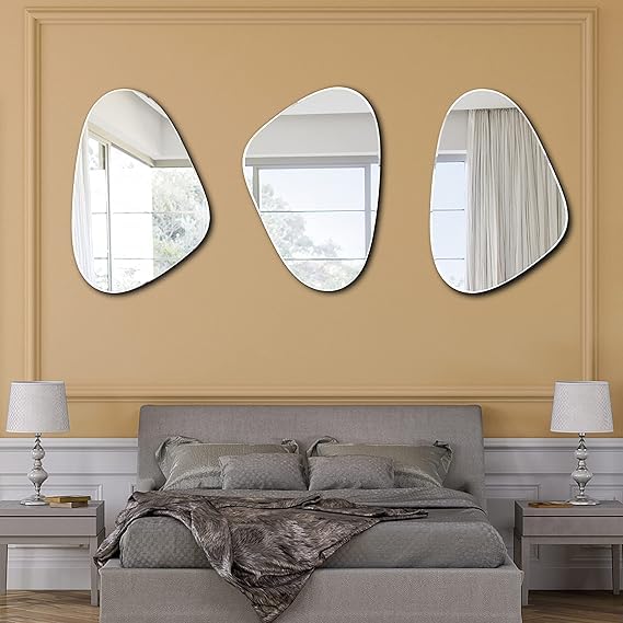 KAEVION Modern Art Frameless Irregular Glass 4 MM 1.5 Feet Wall Home Décor Mirror | Wall Hanging Mirror| Wall Decor for Living Room Entryway Hallway Washroom- Silver
