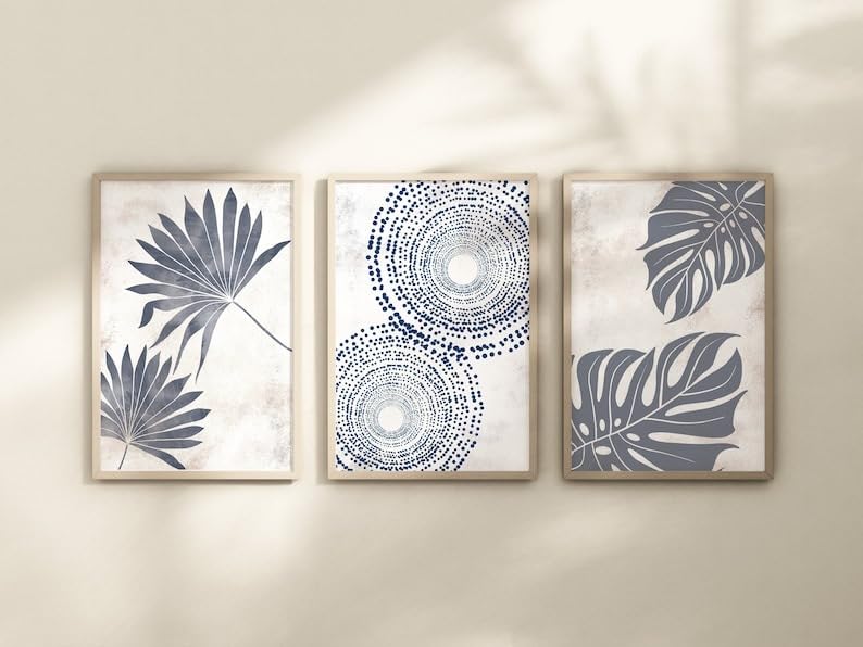 KAEVION Wall Art Photo Palm Leaf Tropical Monstera Leaf Frame | Glossy Digital Frame Set of 3 Prints| Waterproof Scratch Resistance Long Lasting Wall Home Decor Photo Poster with Frame – 3 pcs