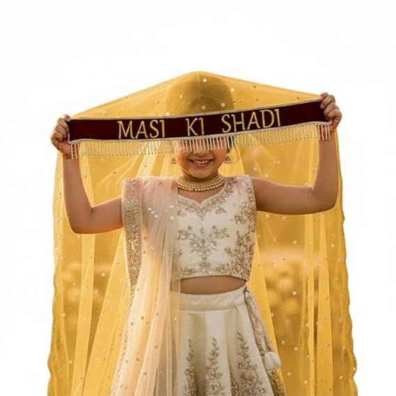 Kaevion Wedding Dupatta | Entry Dupatta with Text | Custom Name Dupatta for Children, Kid’s, 6-8 years Old Baby-Mustard Yellow