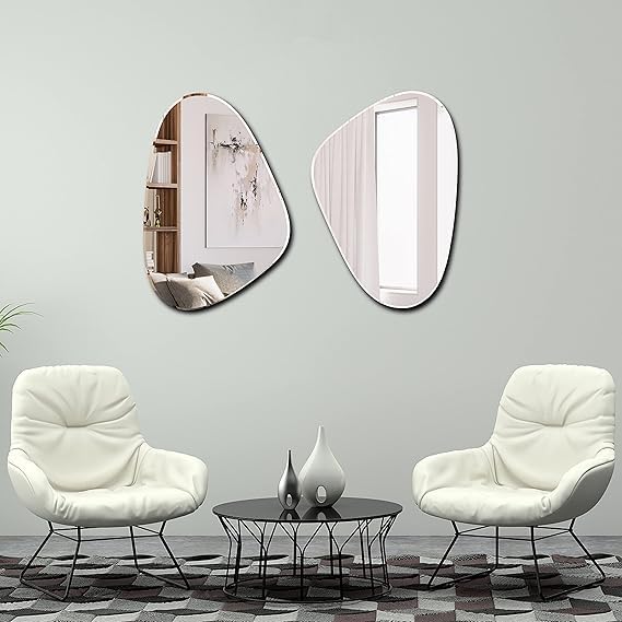 KAEVION Modern Art Frameless Irregular Glass 4 MM 1.5 Feet Wall Home Décor Mirror | Wall Hanging Mirror| Wall Decor for Living Room Entryway Hallway Washroom- Silver