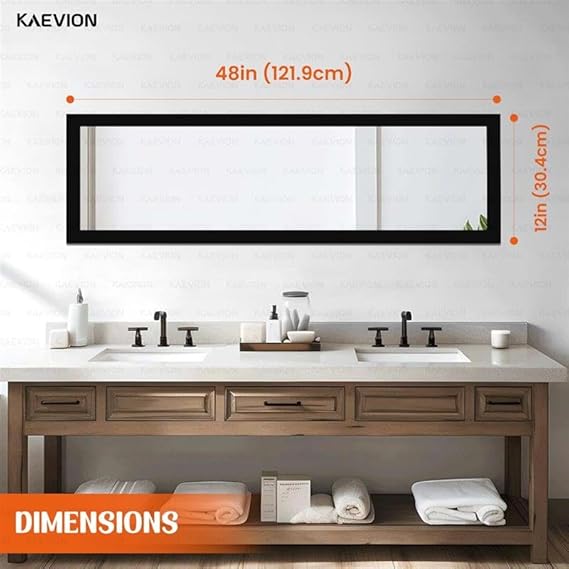 KAEVION Wall Hanging 4 Feet Long PVC Framed Full Length Mirror | Full Size Long Wall Mirror for Home Décor Bedroom Living Room | Wall Mounted Rectangular Standing Dressing Mirror