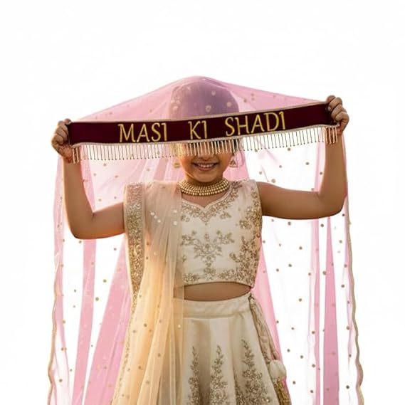 Kaevion Wedding Dupatta | Entry Dupatta with Text | Custom Name Dupatta for Children, Kid’s, 6-8 years Old Baby-Light Pink