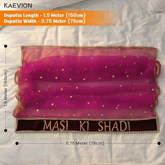 Kaevion Wedding Dupatta | Entry Dupatta with Text | Custom Name Dupatta for Children, Kid’s, 6-8 years Old Baby-Magenta