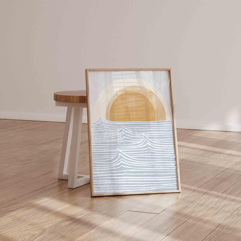 KAEVION Wall Hanging Art Decor Canvas Ocean Waves Boho Sun Beach Print Painting Glossy Finish, Waterproof Framed for Beach House Home Decor Poster Framed - 24x36 inch Visit the kaevion Store