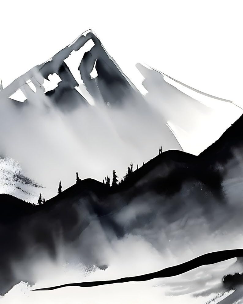 KAEVION Frameless Matt Finish Mountain 3 Piece Wall Art | Watercolor Mountain Landscape | Abstract Nature Print | Modern Minimal Decor | Home Décor Wall Mounted Frame for Living Room