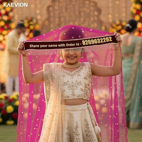 Kaevion Wedding Dupatta | Entry Dupatta with Text | Custom Name Dupatta for Children, Kid’s, 6-8 years Old Baby-Magenta
