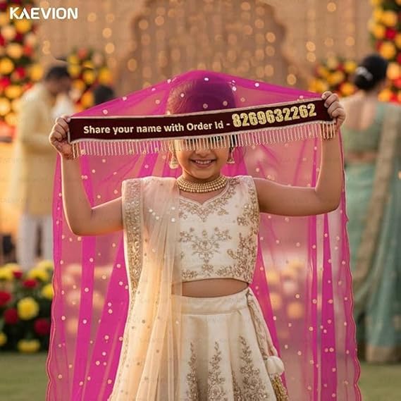 Kaevion Wedding Dupatta | Entry Dupatta with Text | Custom Name Dupatta for Children, Kid’s, 6-8 years Old Baby-Magenta