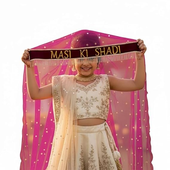Kaevion Wedding Dupatta | Entry Dupatta with Text | Custom Name Dupatta for Children, Kid’s, 6-8 years Old Baby-Magenta