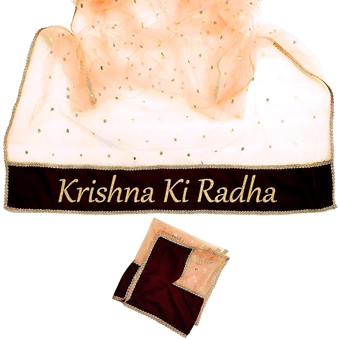 KAEVION Traditional Handmade Bridal Net Dupatta Customized Grooms Name Print Chunni | Ghunghat for Bride Entry (dupatta only)