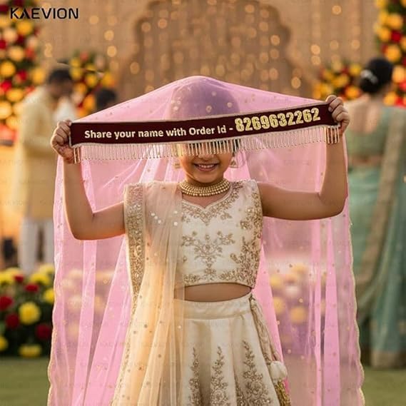Kaevion Wedding Dupatta | Entry Dupatta with Text | Custom Name Dupatta for Children, Kid’s, 6-8 years Old Baby-Light Pink