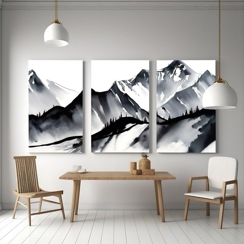 KAEVION Frameless Mountain Photo Frame for Home Decor |Wall Hanging Big Size Photo Frame|Matt Finish Waterproof sceatch Resitance paint Print Frame – Pcs of -3