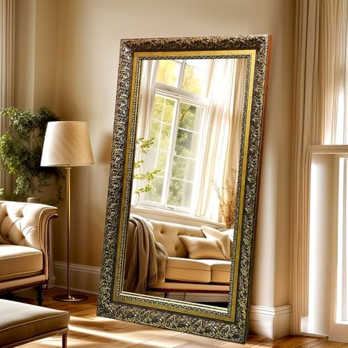 KAEVION Wooden Frame Rectangular Wall Mounting Mirror Antic Look Black Golden | Home Decorative Vintage Mirror for Wall