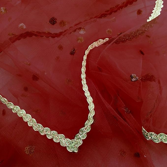 KAEVION Net Bridal Entry Sada Saubhagyawati Bhav Dupatta with Customized Name | Dulhan Wedding Dupatta with Pipe Lace - Pack of 1