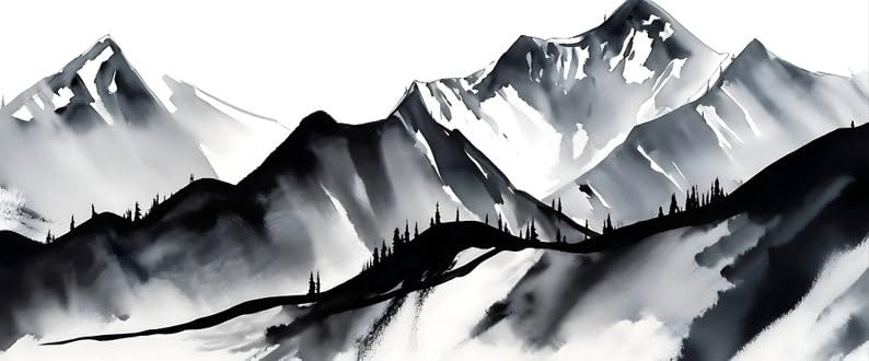 KAEVION Frameless Matt Finish Mountain 3 Piece Wall Art | Watercolor Mountain Landscape | Abstract Nature Print | Modern Minimal Decor | Home Décor Wall Mounted Frame for Living Room