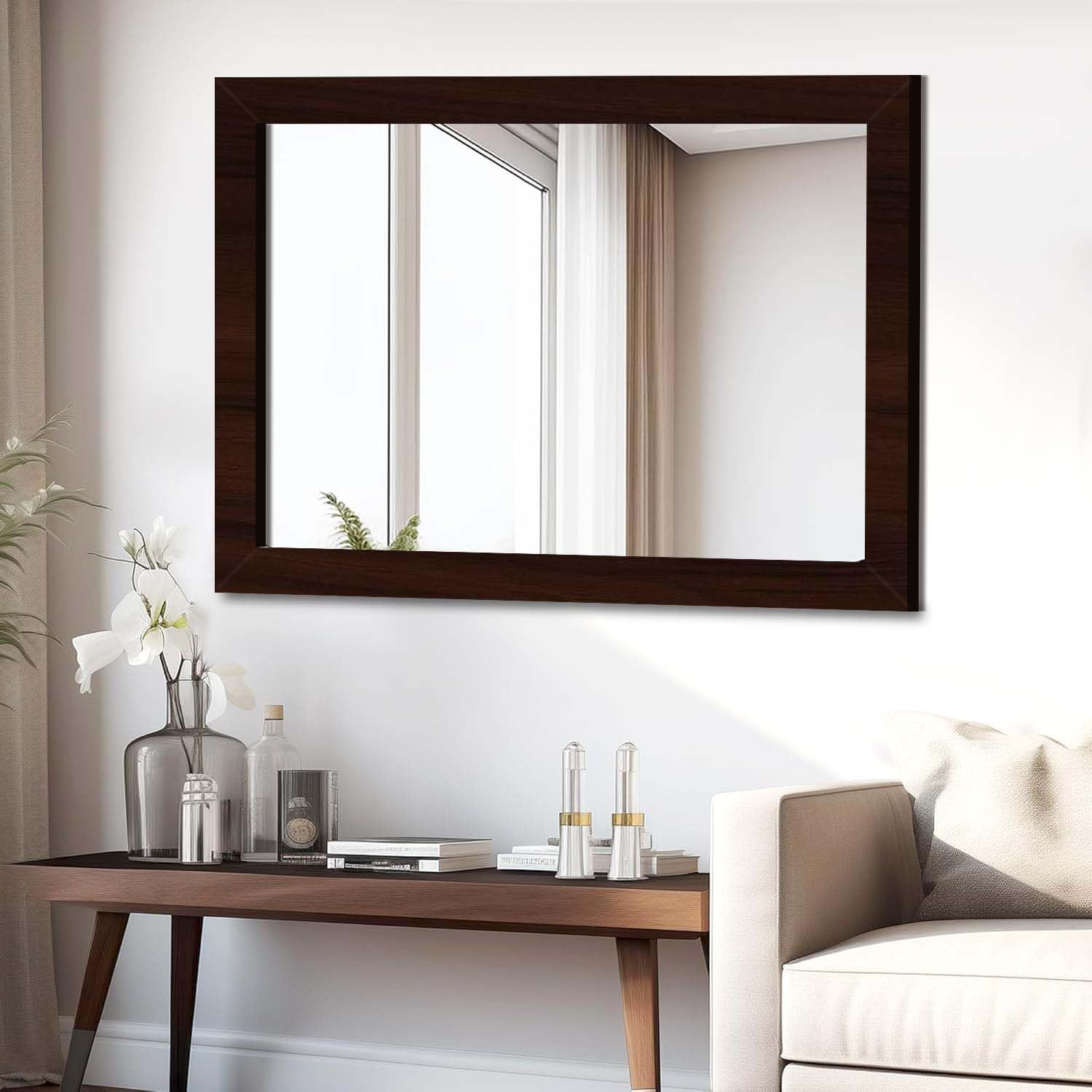 KAEVION Wall Hanging 2 Feet Water Proof PVC Framed Mirror | Wall Mirror for Bedroom or Bathroom | Home Decor Mounted Mirror for Bedroom Living-Room Vanity Farmhouse | Wash Room Mirror for Wall